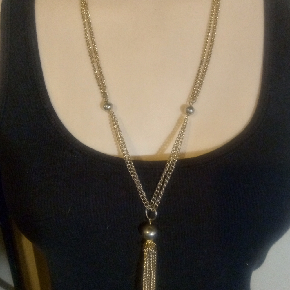 Source Unknown Gold and Silver Tassel Necklace